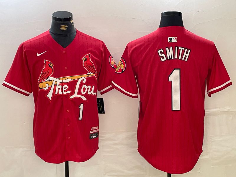 Men St.Louis Cardinals 1 Smith Red City Edition 2024 Nike MLB Jersey style 1